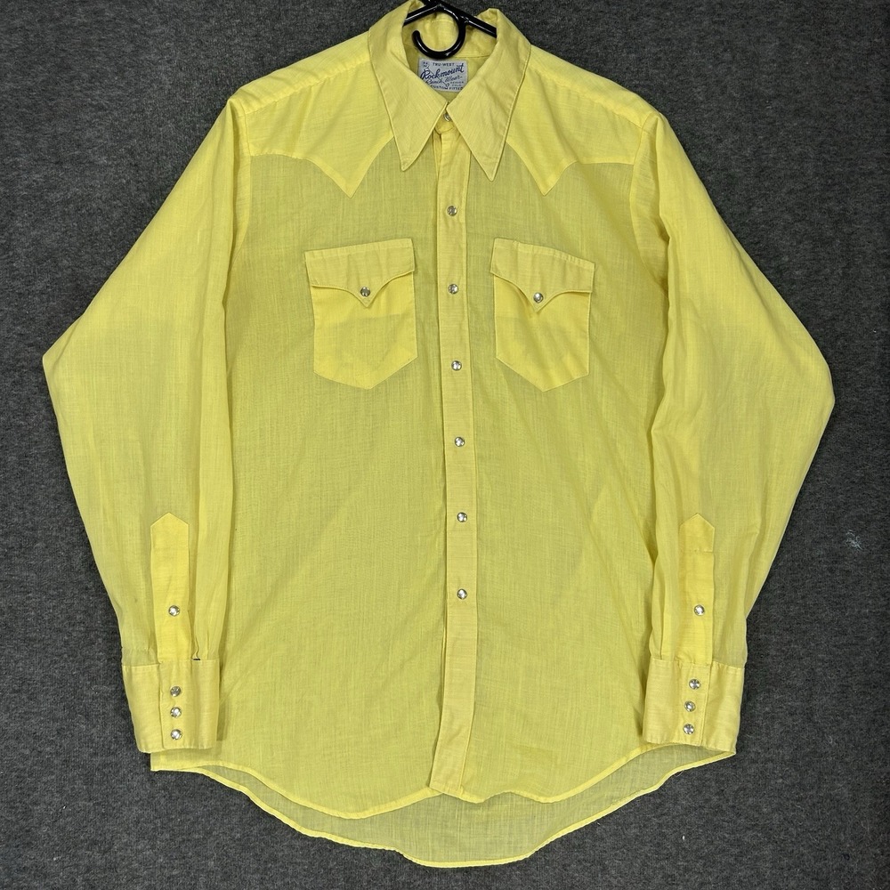 Vintage Rockmount Ranch Wear Shirt Mens L Yellow Western Pearl Snap Made in USA